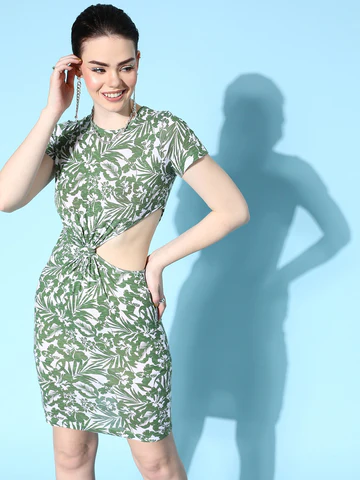 Verdant Floral Cutout Dress